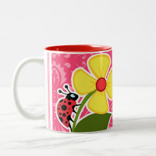 Tasse 2 Couleurs Floral rose ; Coccinelle