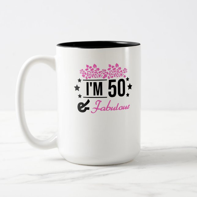 Tasse 2 Couleurs floral rose im 70 ans et fabuleux (Gauche)