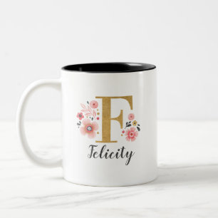 Tasse 2 Couleurs Floral rose monogramme