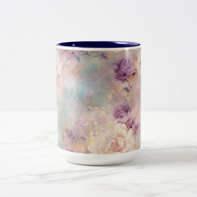 Tasse 2 Couleurs Floral violet turquoise (Centre)