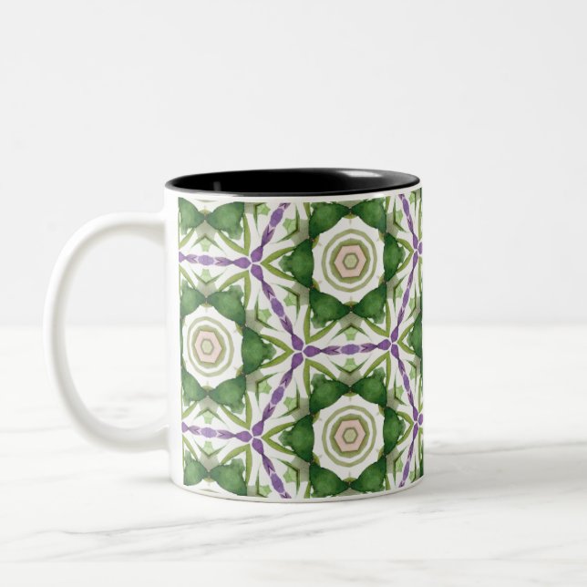 Tasse 2 Couleurs Floral violet vert géométrique (Gauche)