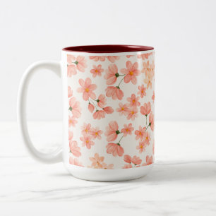 Tasse 2 Couleurs Flore de pêche à l'aquarelle