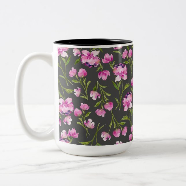 Tasse 2 Couleurs Flores d'aquarelle bohème - rose et gris (Gauche)