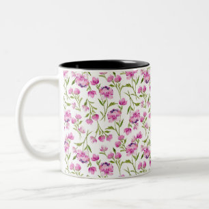 Tasse 2 Couleurs Flores d'aquarelle bohème - rose sur blanc