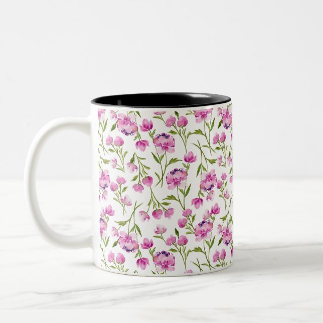Tasse 2 Couleurs Flores d'aquarelle bohème - rose sur blanc (Gauche)