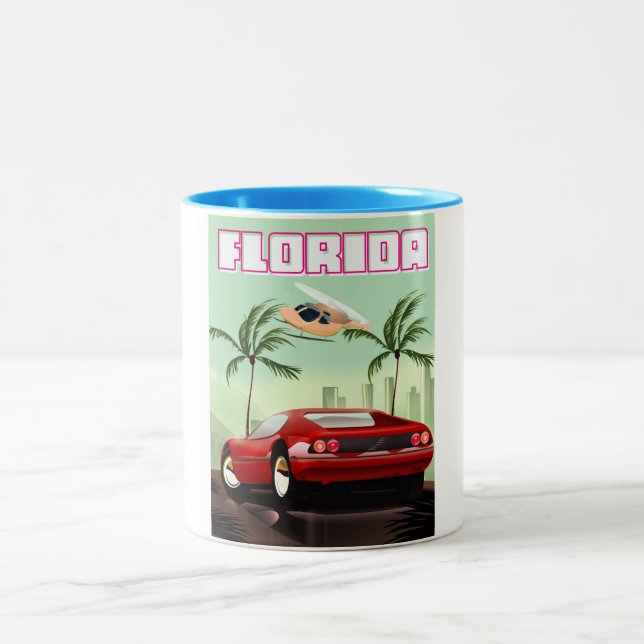 Tasse 2 Couleurs Florida voiture de sport rétro rouge (Centre)