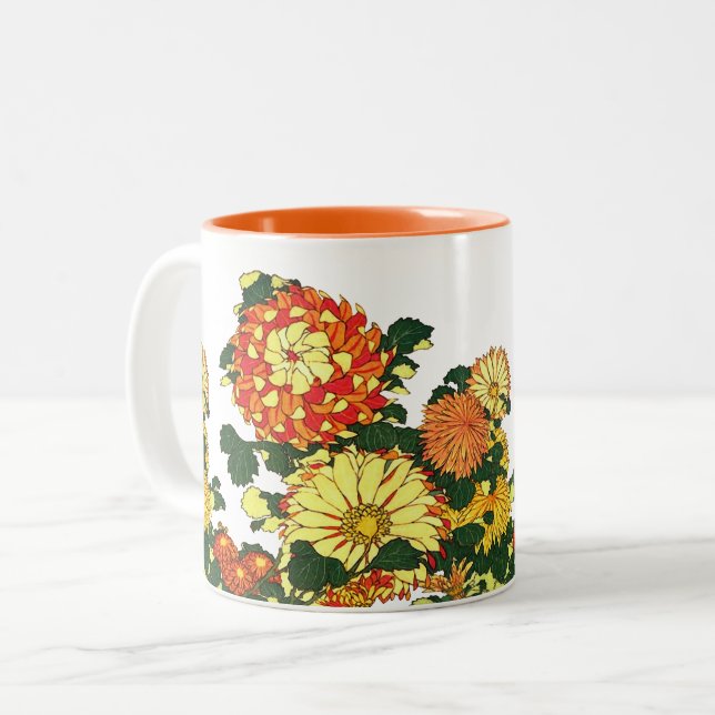 Tasse 2 Couleurs Flower Border, mandarin orange et or (Devant gauche)