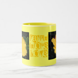 Tasse 2 Couleurs Foi Espoir Amour Monogramme Nom Vigne Fleurs Jaune