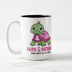 Tasse 2 Couleurs Foi une patience : Tortue verte rose de cancer du