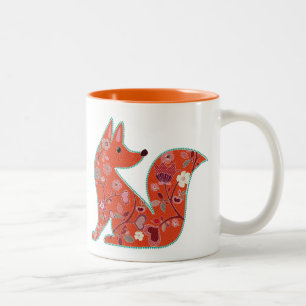 Tasse 2 Couleurs Folk Art Flower Motif Fox