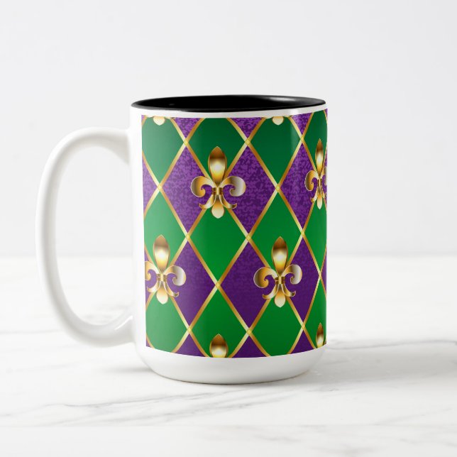 Tasse 2 Couleurs Fond de bijoux Mardi Gras (Gauche)