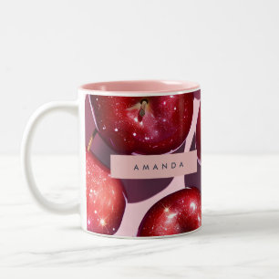 Tasse 2 Couleurs Fond Rose Pomme Rouge Pétillante Personnalisé