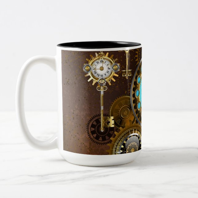 Tasse 2 Couleurs Fond rouillé Steampunk avec verres turquoise (Gauche)