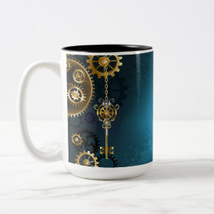 Tasse 2 Couleurs Fond turquoise Steampunk avec engrenages