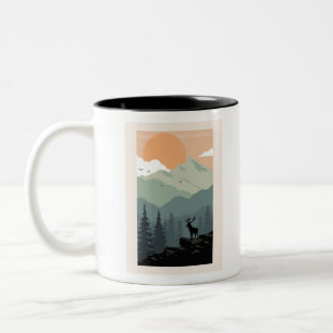 Tasse 2 Couleurs Forêt de montagne Oiseaux Silhouette animale