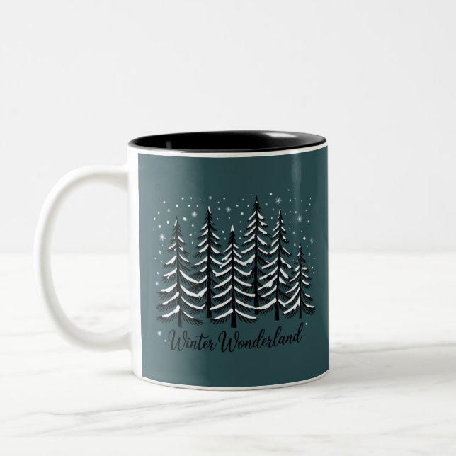 Tasse 2 Couleurs Forêt de Noël d'hiver arbre vert (Gauche)