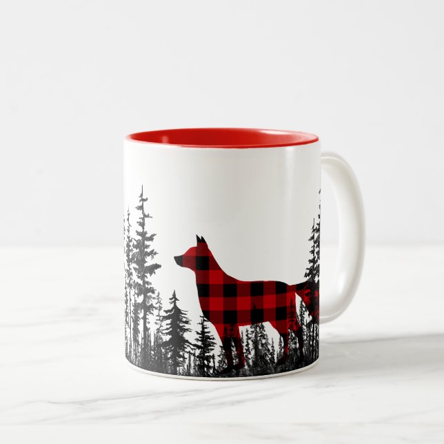 Tasse 2 Couleurs Forêt de pins boisés Buffalo Plaid Renard rouge (Devant droit)
