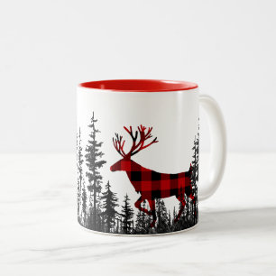Tasse 2 Couleurs Forêt de pins boisés Buffalo Plaid Staer Deer