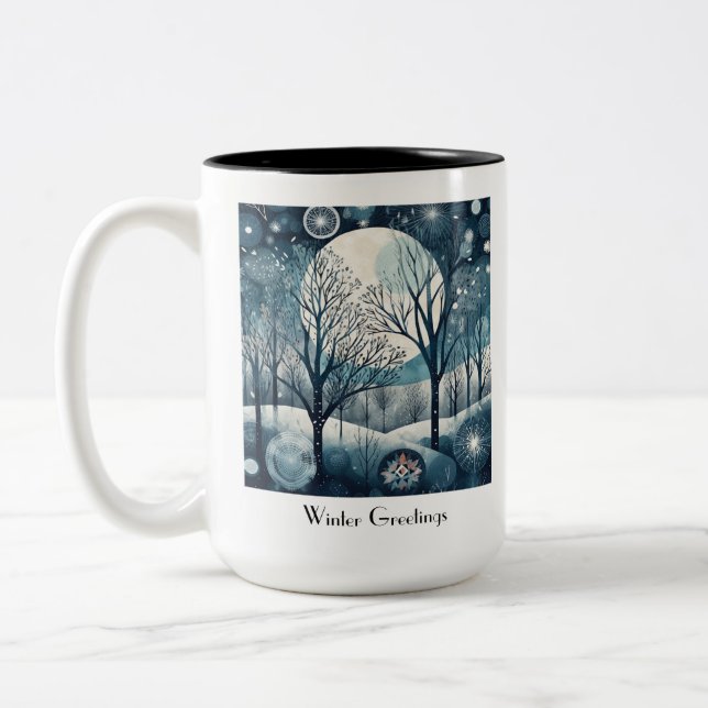 Tasse 2 Couleurs Forêt Nordique au Clair de Lune, Nuit d'Hiver (Gauche)