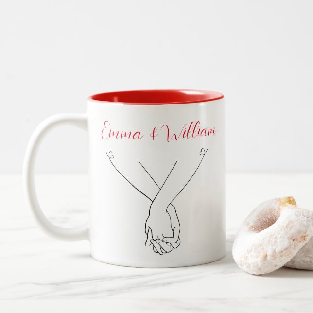 Tasse 2 Couleurs Forever Love Citation Couple tenant La Main Coffee (Avec donut)
