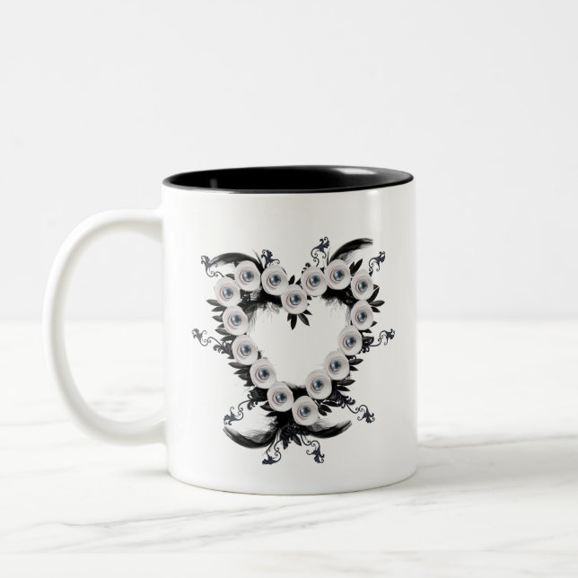 Tasse 2 Couleurs Forme de coeur en plume et perle noire (Gauche)