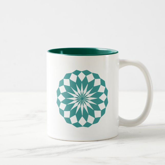 Tasse 2 Couleurs Formes de diamant en Turquoise Turquoise, Mandala  (Droit)
