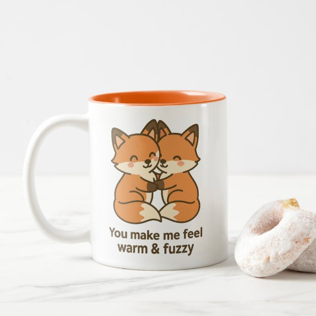 Tasse 2 Couleurs Foxes mignonnes - Romantique chaud et flou (Avec donut)
