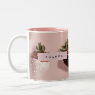 Tasse 2 Couleurs Fraise à base de chocolat rose pâle personnalisée