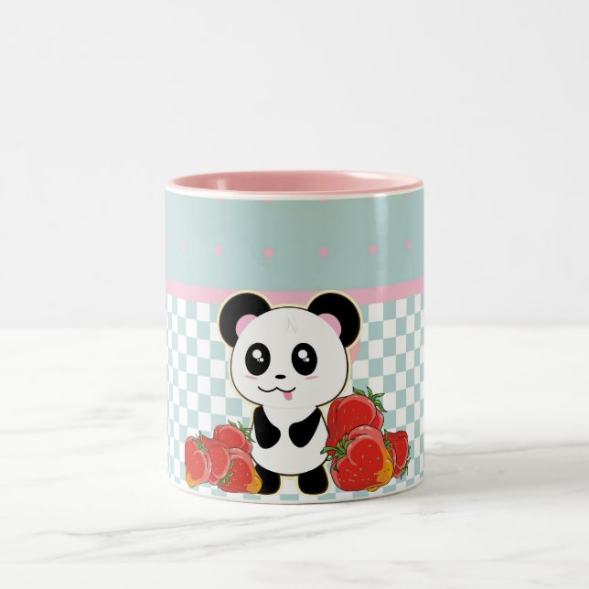 Tasse 2 Couleurs Fraises Kawaii Panda mignonnes (Centre)