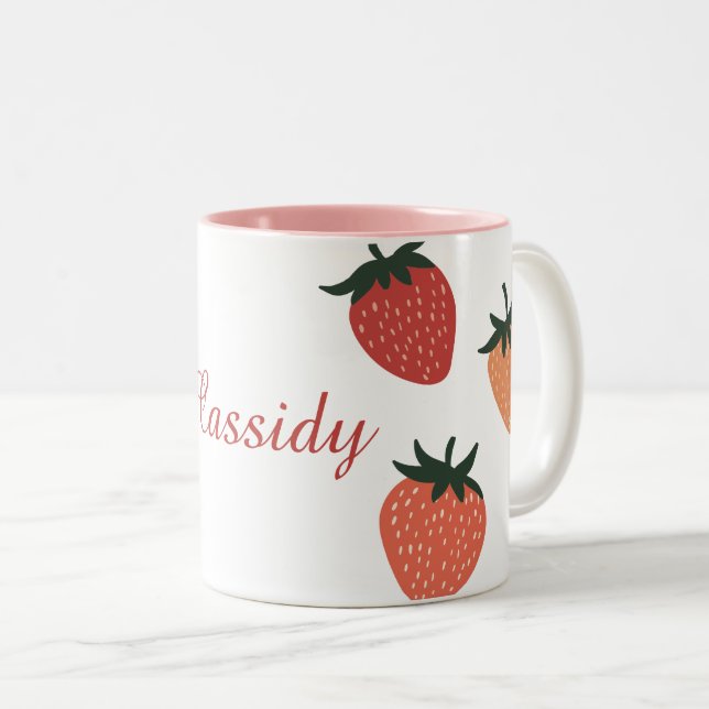 Tasse 2 Couleurs Fraises mignonnes et nom personnalisé (Devant droit)
