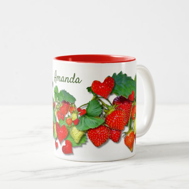 Tasse 2 Couleurs Fraises rouges colorées personnalisées (Devant droit)