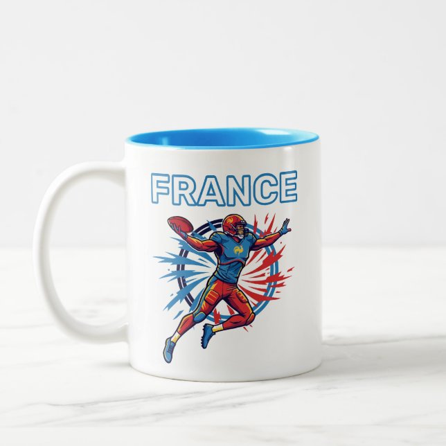 Tasse 2 Couleurs France Football Dynamic Quarterback Patriotic Art (Gauche)