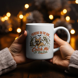 Tasse 2 Couleurs Frenchie à la Fuite Halloween Chien de Squelette