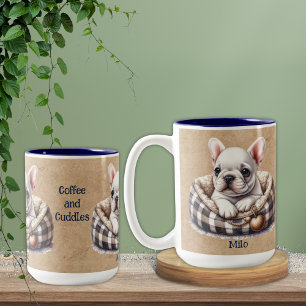 Tasse 2 Couleurs Frenchie blanche dans Plaid Chig Bed