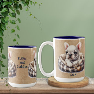 Tasse 2 Couleurs Frenchie blanche dans Plaid Chig Bed