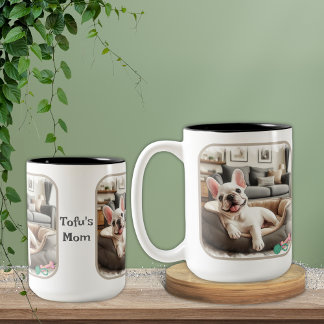 Tasse 2 Couleurs Frenchie blanche en Chien Bed
