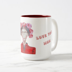 Tasse 2 Couleurs Frida Kahlo Vous aimez Maman Blanc et Rouge Sans v