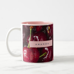 Tasse 2 Couleurs Fruits de cerise rouge vibrant personnalisés