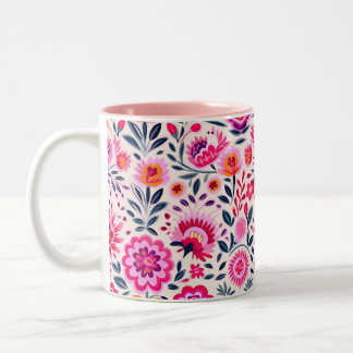 Tasse 2 Couleurs Fuchsia Fleurs mexicaines Motif Vibrant