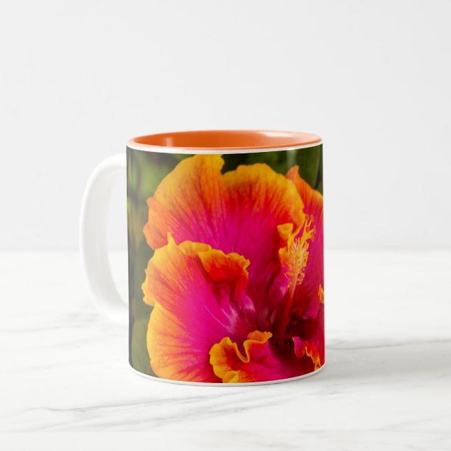 Tasse 2 Couleurs Fuchsia hawaïenne et Hibiscus orange de Kauai (Devant gauche)