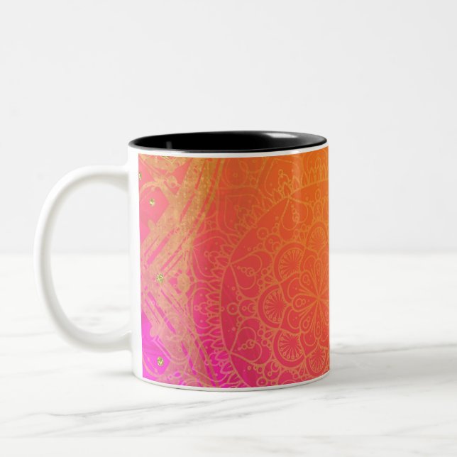 Tasse 2 Couleurs Fuchsia Pink Orange & Gold Indian Mandala Glam (Gauche)
