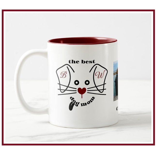 Tasse 2 Couleurs Fun Best Dog Mom Photo Custom Monogramme (Créateur téléchargé)