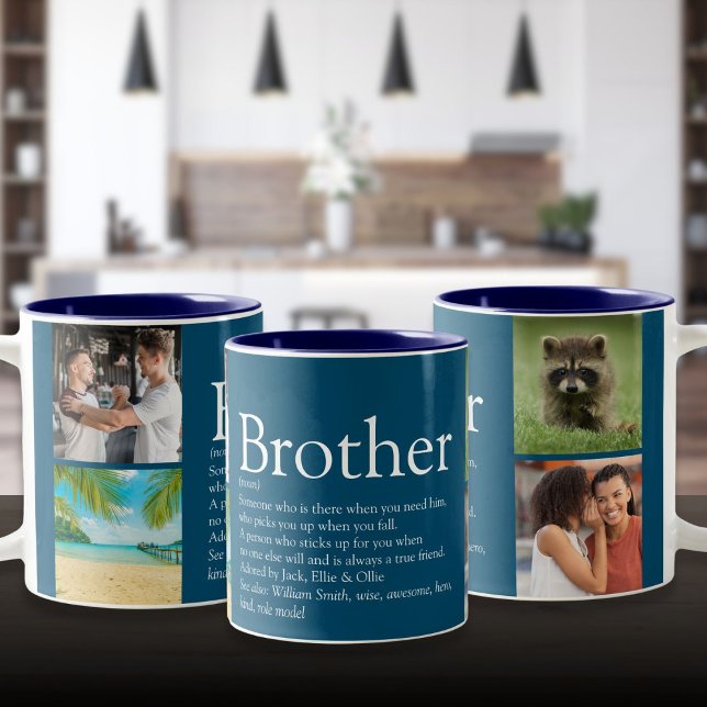 Tasse 2 Couleurs Fun Moderne 4 Collage Photo Frère Définition  (Modern Fun 4 Photo Collage Brother Definition Two-Tone Coffee Mug)