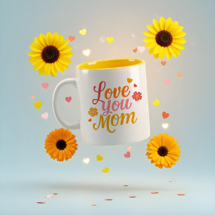 Tasse 2 Couleurs Fun Retro Colorful Love You Maman Typographie