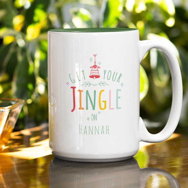 Tasse 2 Couleurs Funky Christmas Jingle Bells Rainbow Custom Name (Créateur téléchargé)