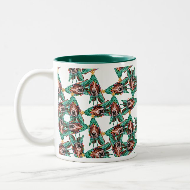 Tasse 2 Couleurs Funny Basset Hound Motif de Noël (Gauche)