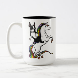 Tasse 2 Couleurs Funny Boston Terrier Chien équitation Unicorn