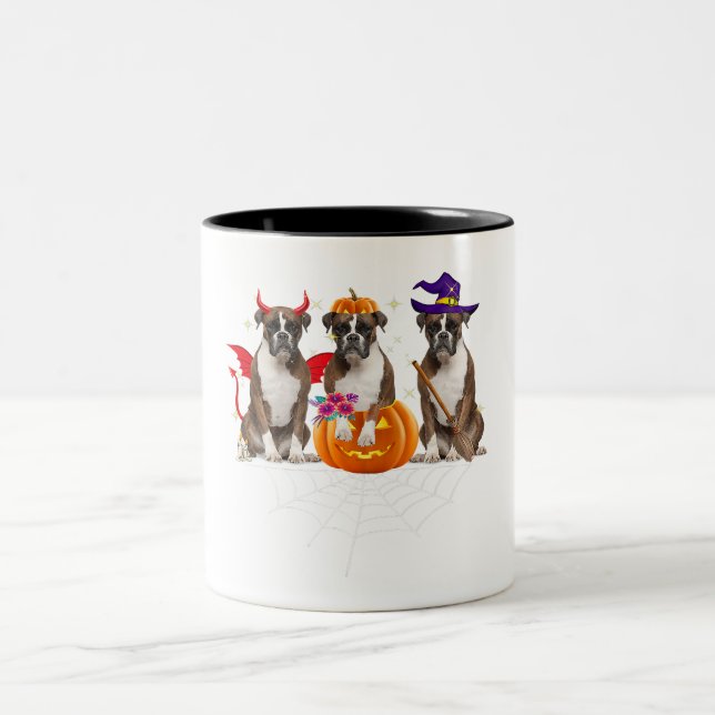 Tasse 2 Couleurs Funny Boxer Halloween Dog Lover Pumpkin Spider Web (Centre)