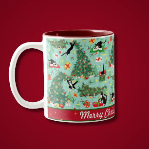 Tasse 2 Couleurs Funny Chat and The Christmas Tree Personnalisé