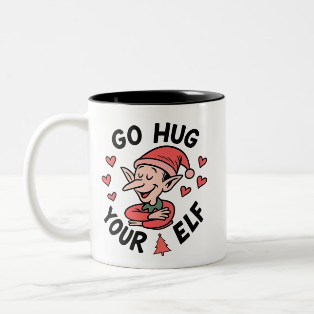 Tasse 2 Couleurs Funny Christmas Elf – Go Hug Your Elf Holiday Gift (Gauche)